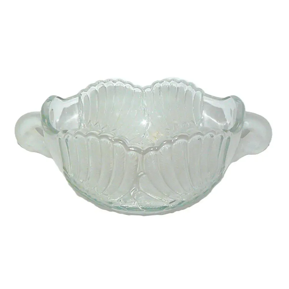 Vintage Clear Etched Glass Bowl Swan Head Handles Decorative Swan Serving Dish